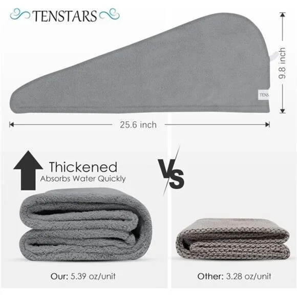 5 Pack Thicken Microfiber Hair Towel Wrap for Women - Elastic Loop - Picture 2 of 16